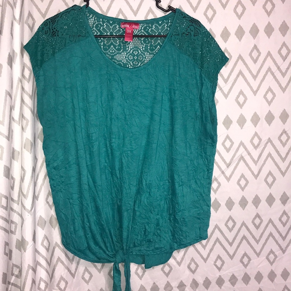 Teal Blouse with crochet shoulders
